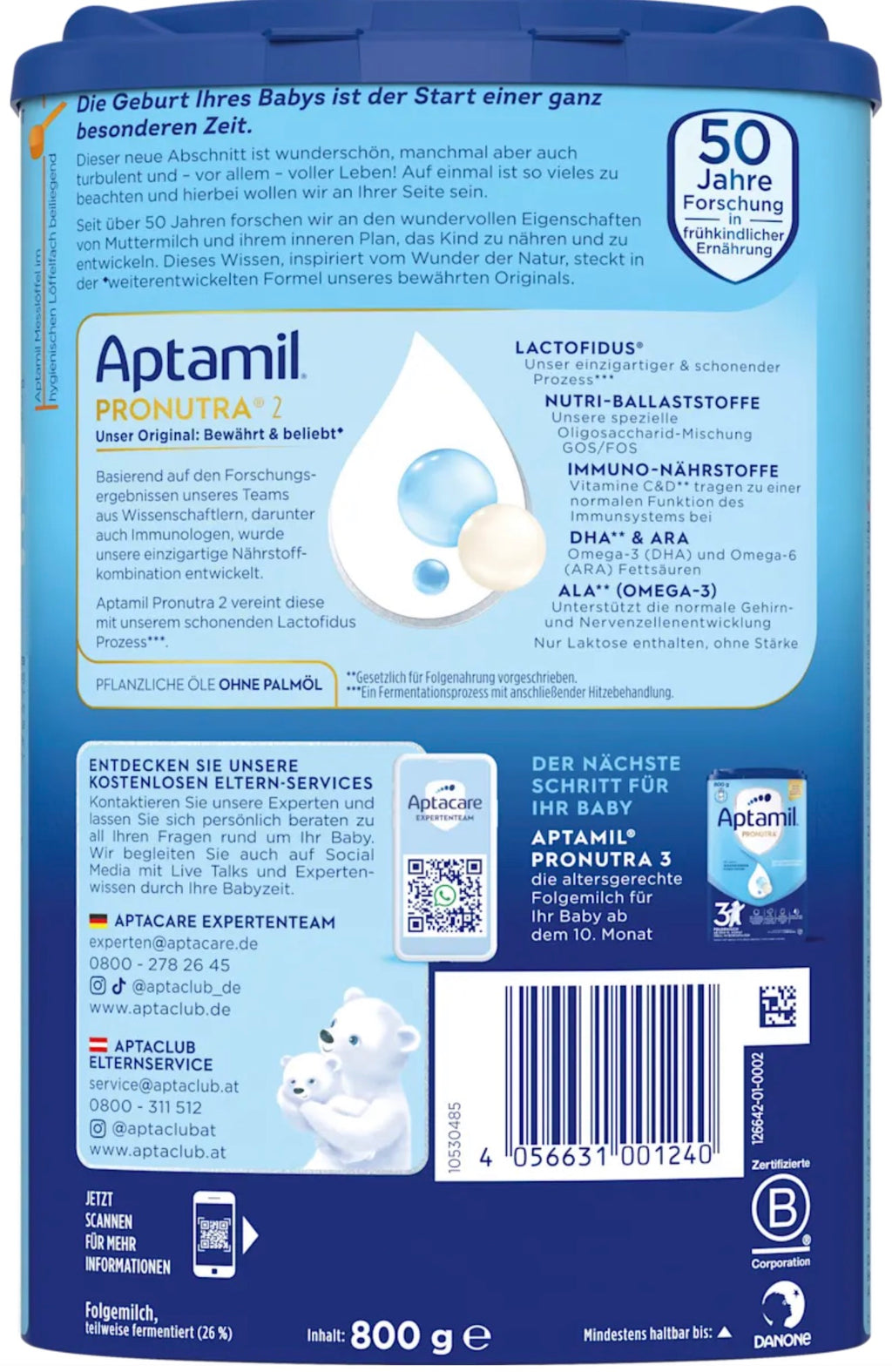 Aptamil 2 Folgemilch (ab dem 6. Monat) – Deutsche Original-Babynahrung 800 g