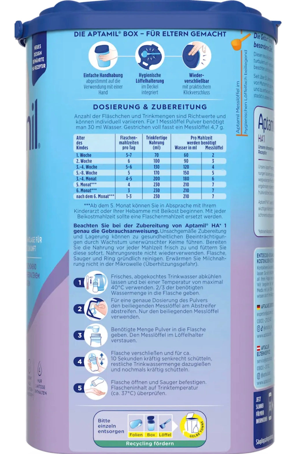 Aptamil 1 Anfangsmilch (ab Geburt) – Deutsche Original-Babynahrung 800 g