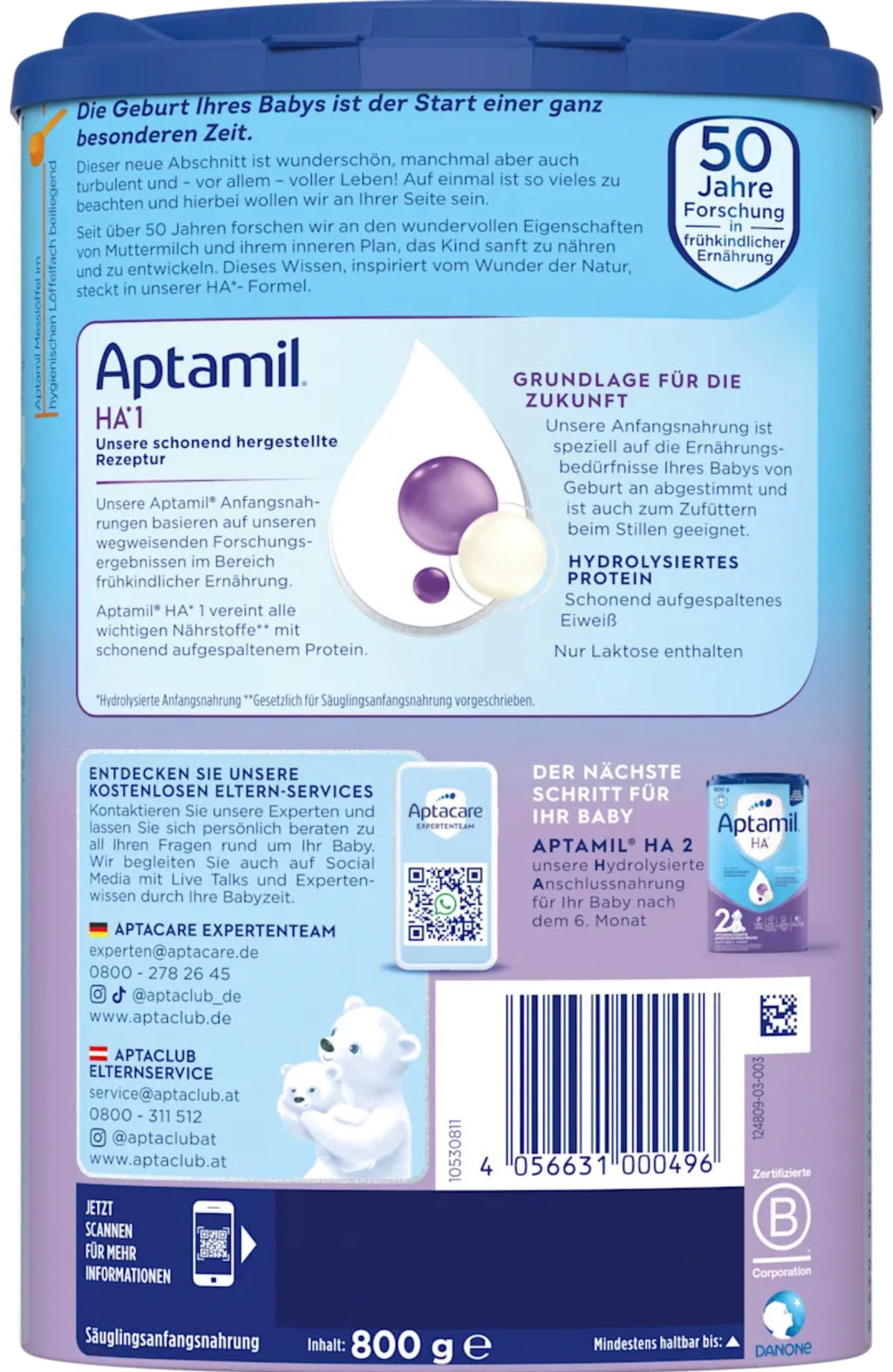 Aptamil 1 Anfangsmilch (ab Geburt) – Deutsche Original-Babynahrung 800 g