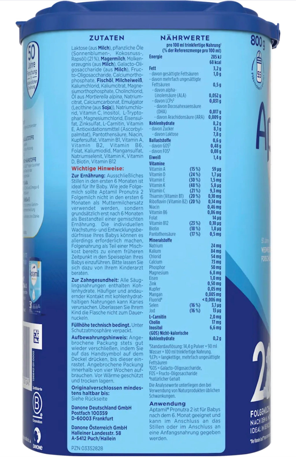 Aptamil 2 Folgemilch (ab dem 6. Monat) – Deutsche Original-Babynahrung 800 g